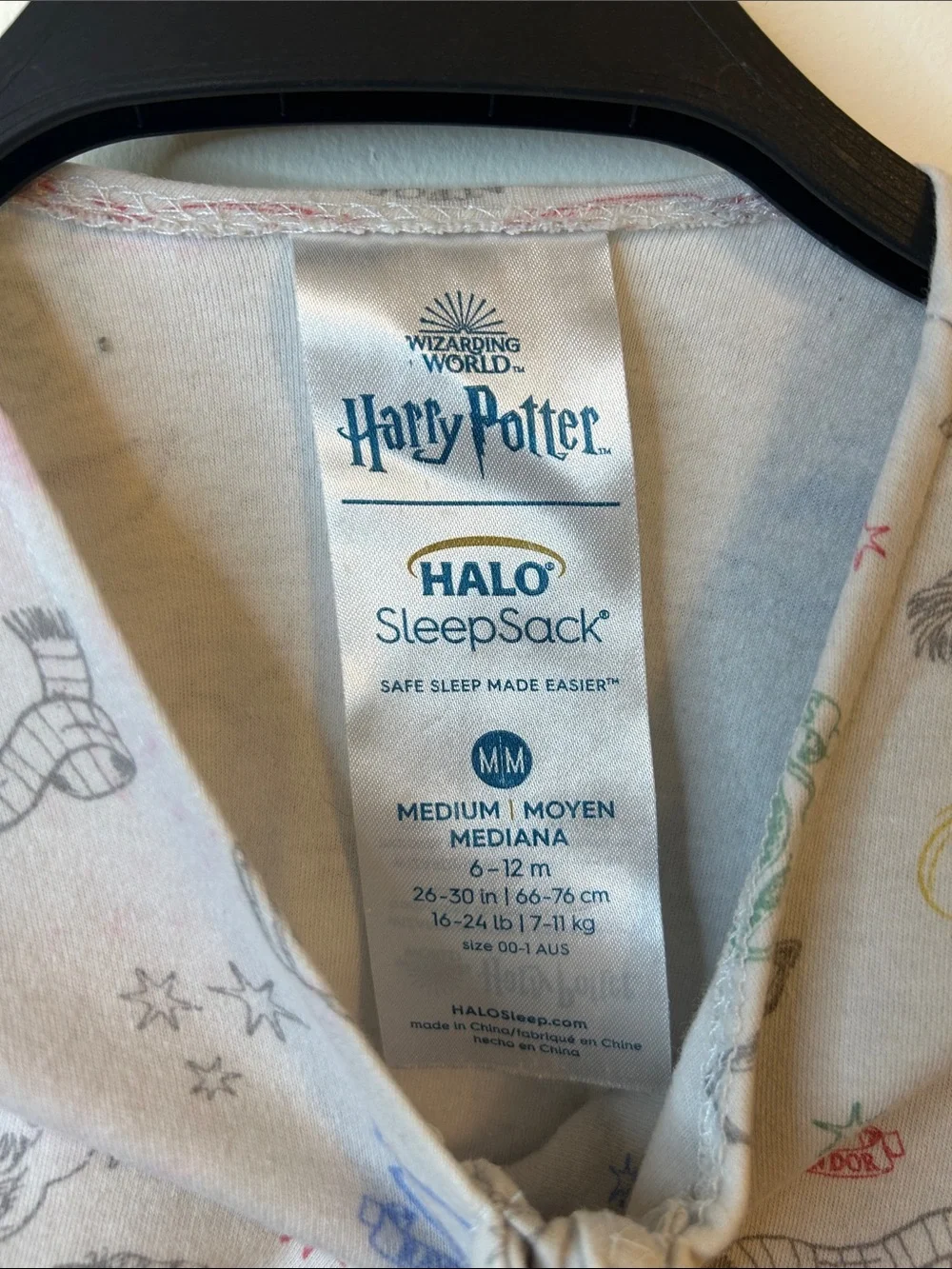 Halo Light Gray Harry Potter Sleep Sack, Size Medium / 6-12 Months